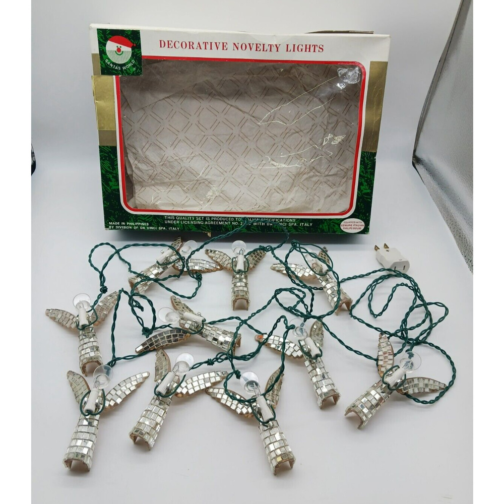 VTG Santa's World Novelty Angel Hanging Christmas Lights Mirrored Disco Acrylic